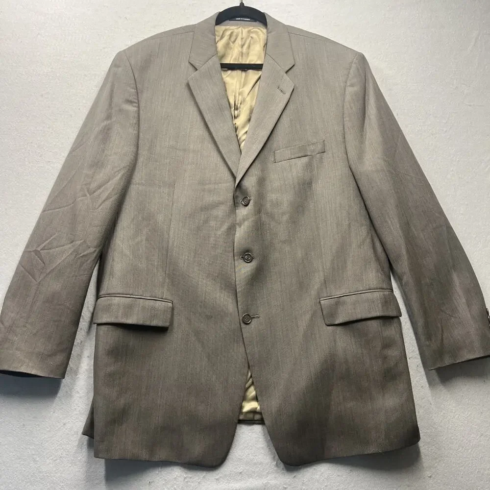 Calvin Klein Mens 48L Brown Wool Sport‎ Coat Blazer Woolmark Lined